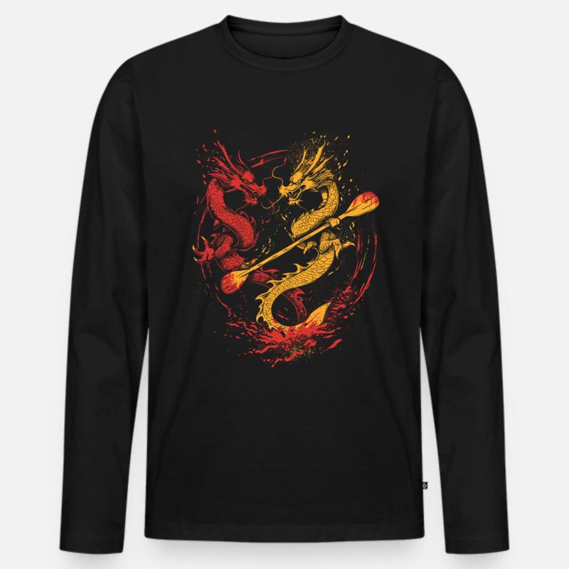 Lustiges Drachenboot-paddel - Männer Premium Bio Langarmshirt - Schwarz
