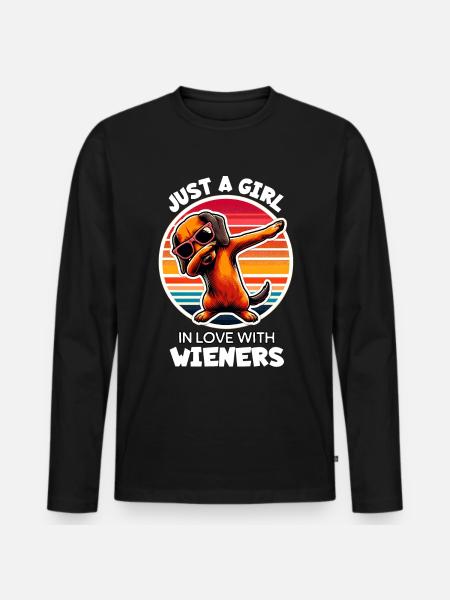 Une fille aime le teckel - T-shirt manches longues Premium bio Homme - noir