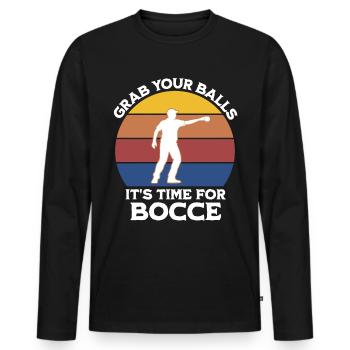 Drôle de dicton de boule de pétanque - T-shirt manches longues Premium bio Homme - noir - Devant - Nico (187cm)