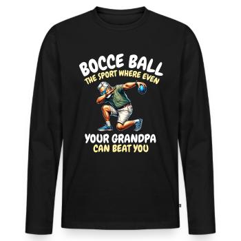 Drôle de dicton de boule de pétanque - T-shirt manches longues Premium bio Homme - noir - Devant - Nico (187cm)