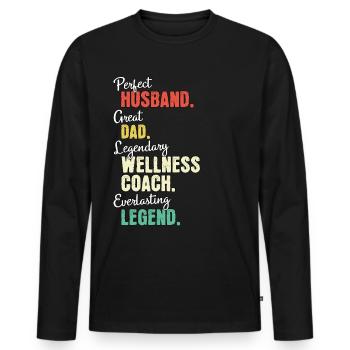 Wellness Coach Papa - Männer Premium Bio Langarmshirt - Schwarz - Vorne - Nico (187cm)