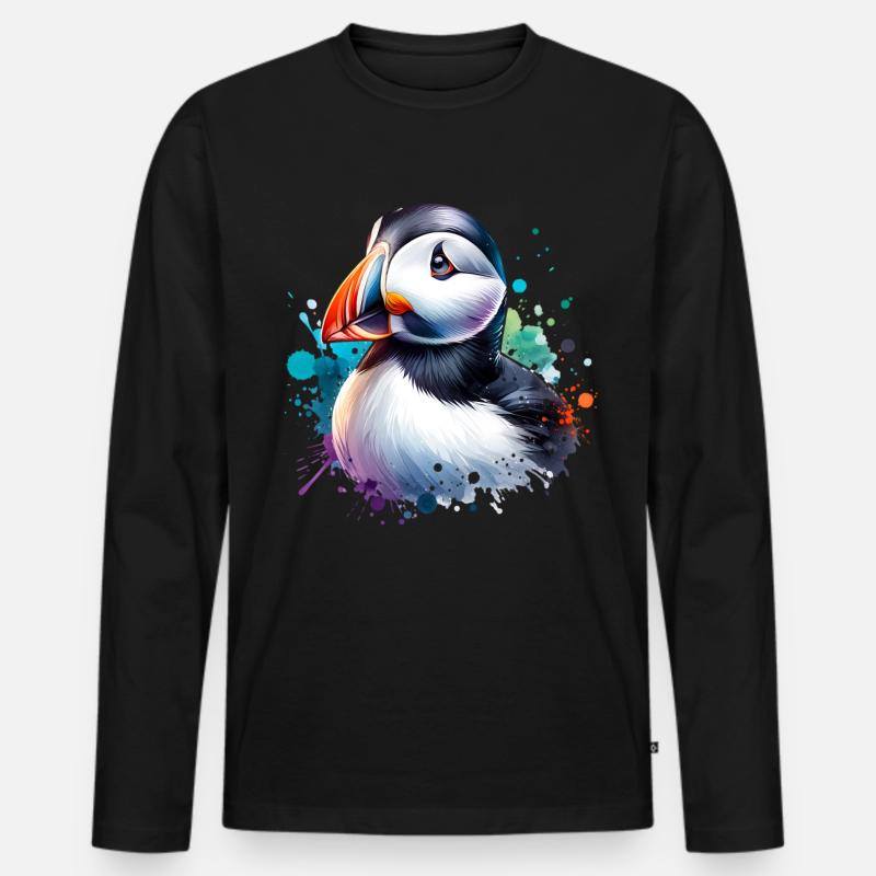 Papageientaucher - Männer Premium Bio Langarmshirt - Schwarz