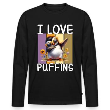 I love puffins - Men's Premium Organic Long Sleeve Shirt - black - Front - Nico (187cm)