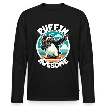 puffin saying - Men's Premium Organic Long Sleeve Shirt - black - Front - Nico (187cm)