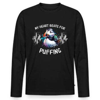 ECG Puffin Heart Line - T-shirt manches longues Premium bio Homme - noir - Devant - Nico (187cm)