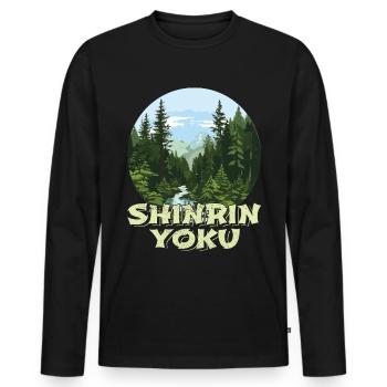 Shinrin Yoku Art Japonais Nature Forêt - T-shirt manches longues Premium bio Homme - noir - Devant - Nico (187cm)