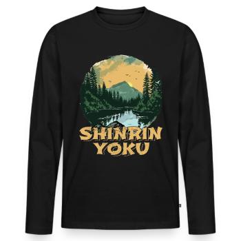 Shinrin Yoku Art Japonais Nature Forêt - T-shirt manches longues Premium bio Homme - noir - Devant - Nico (187cm)