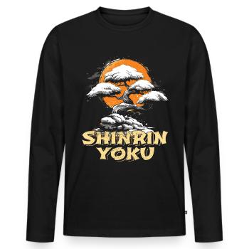 Shinrin Yoku Art Japonais Nature Forêt - T-shirt manches longues Premium bio Homme - noir - Devant - Nico (187cm)