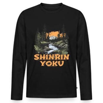 Shinrin Yoku Art Japonais Nature Forêt - T-shirt manches longues Premium bio Homme - noir - Devant - Nico (187cm)