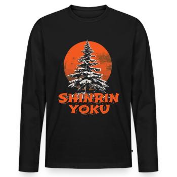 Shinrin Yoku Art Japonais Nature Forêt - T-shirt manches longues Premium bio Homme - noir - Devant - Nico (187cm)