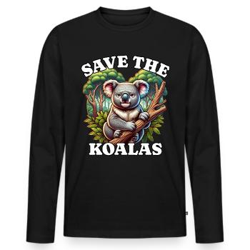 Save Koala - Men's Premium Organic Long Sleeve Shirt - black - Front - Nico (187cm)