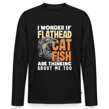 Drôle d’amateur de poisson-chat poisson à tête plate - T-shirt manches longues Premium bio Homme - noir - Devant - Nico (187cm)