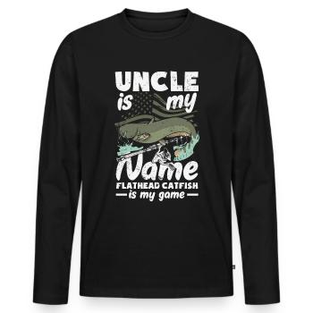 Drôle d’amateur de poisson-chat poisson à tête plate - T-shirt manches longues Premium bio Homme - noir - Devant - Nico (187cm)