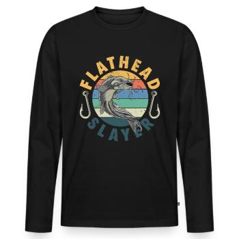 Drôle d’amateur de poisson-chat poisson à tête plate - T-shirt manches longues Premium bio Homme - noir - Devant - Nico (187cm)