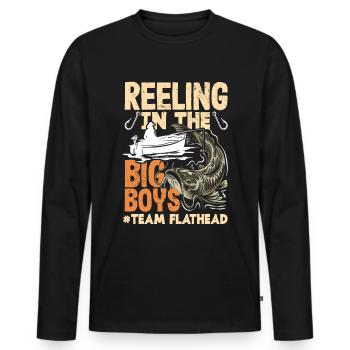 Drôle d’amateur de poisson-chat poisson à tête plate - T-shirt manches longues Premium bio Homme - noir - Devant - Nico (187cm)
