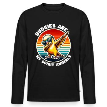 Dictons amusants sur les perruches - T-shirt manches longues Premium bio Homme - noir - Devant - Nico (187cm)
