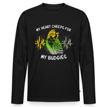 EKG Wellensittich Herzlinie - Männer Premium Bio Langarmshirt - Schwarz - Vorne - Nico (187cm)