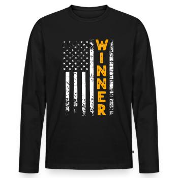 Gewinner Winner - Männer Premium Bio Langarmshirt - Schwarz - Vorne - Nico (187cm)