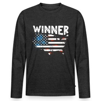 Gewinner US Winner - Männer Premium Bio Langarmshirt - Anthrazit meliert - Vorne - Nico (187cm)