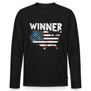 Gewinner US Winner - Männer Premium Bio Langarmshirt - Schwarz - Vorne - Nico (187cm)