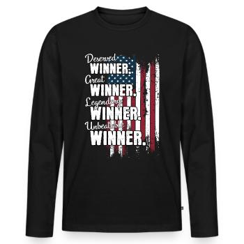 Gewinner US Winner - Männer Premium Bio Langarmshirt - Schwarz - Vorne - Nico (187cm)