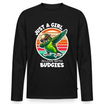 Mädchen Liebt Wellensittich - Männer Premium Bio Langarmshirt - Schwarz - Vorne - Nico (187cm)