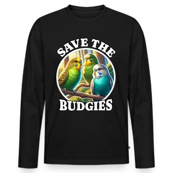 Save Budgie - Men's Premium Organic Long Sleeve Shirt - black - Front - Nico (187cm)