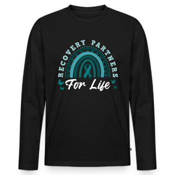 Sensibilisation au rétablissement de la dépendance au ruban turquoise - T-shirt manches longues Premium bio Homme - noir - Devant - Nico (187cm)
