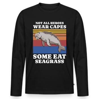 Manatee Saying - Men's Premium Organic Long Sleeve Shirt - black - Front - Nico (187cm)