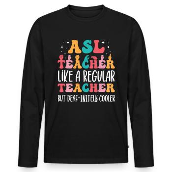 Professeur d’ASL Langue des signes américaine - T-shirt manches longues Premium bio Homme - noir - Devant - Nico (187cm)