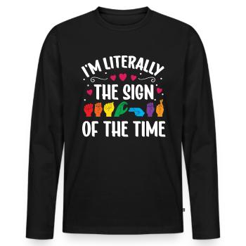 Professeur d’ASL Langue des signes américaine - T-shirt manches longues Premium bio Homme - noir - Devant - Nico (187cm)