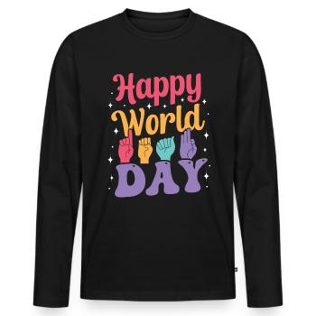 Professeur d’ASL Langue des signes américaine - T-shirt manches longues Premium bio Homme - noir - Devant - Nico (187cm)