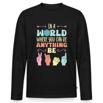 Professeur d’ASL Langue des signes américaine - T-shirt manches longues Premium bio Homme - noir - Devant - Nico (187cm)