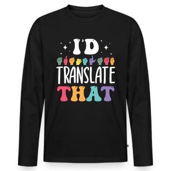 Professeur d’ASL Langue des signes américaine - T-shirt manches longues Premium bio Homme - noir - Devant - Nico (187cm)
