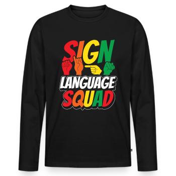 Professeur d’ASL Langue des signes américaine - T-shirt manches longues Premium bio Homme - noir - Devant - Nico (187cm)