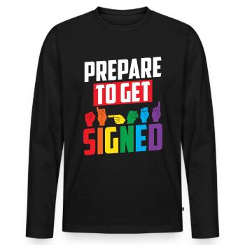Professeur d’ASL Langue des signes américaine - T-shirt manches longues Premium bio Homme - noir - Devant - Nico (187cm)