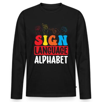 Professeur d’ASL Langue des signes américaine - T-shirt manches longues Premium bio Homme - noir - Devant - Nico (187cm)