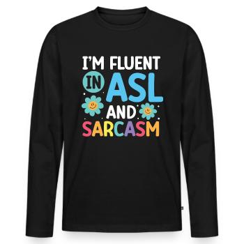 Professeur d’ASL Langue des signes américaine - T-shirt manches longues Premium bio Homme - noir - Devant - Nico (187cm)