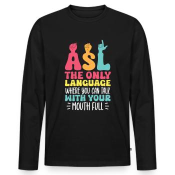 Professeur d’ASL Langue des signes américaine - T-shirt manches longues Premium bio Homme - noir - Devant - Nico (187cm)