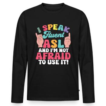 Professeur d’ASL Langue des signes américaine - T-shirt manches longues Premium bio Homme - noir - Devant - Nico (187cm)