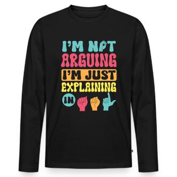 Professeur d’ASL Langue des signes américaine - T-shirt manches longues Premium bio Homme - noir - Devant - Nico (187cm)