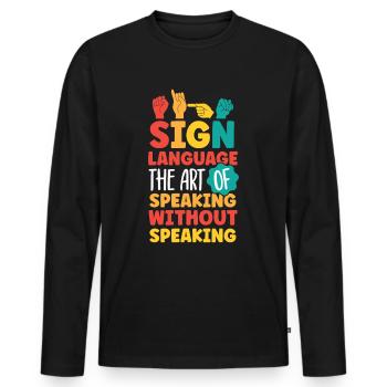 Professeur d’ASL Langue des signes américaine - T-shirt manches longues Premium bio Homme - noir - Devant - Nico (187cm)