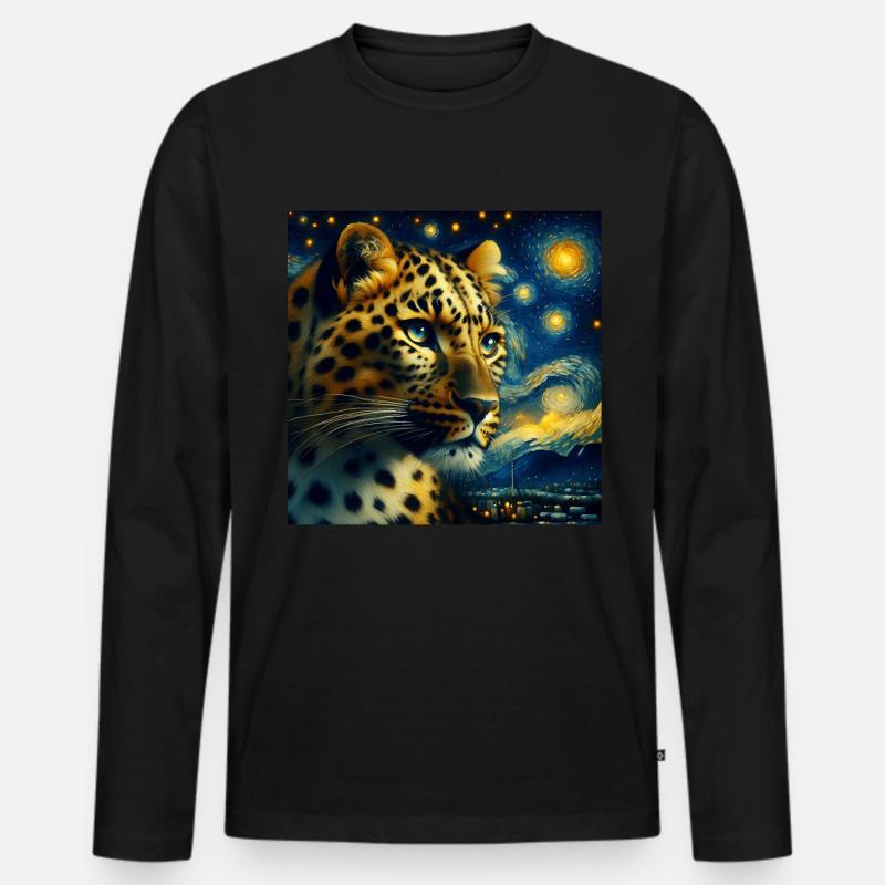 Amurleopard Starry Night - Männer Premium Bio Langarmshirt - Schwarz