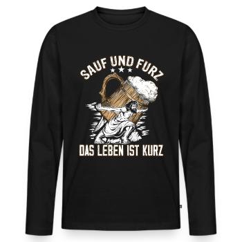 "Drink and fart, life is short" Beer - Men's Premium Organic Long Sleeve Shirt - black - Front - Nico (187cm)