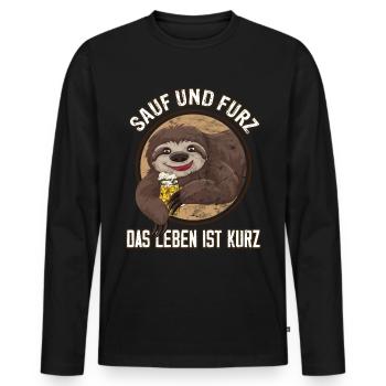 « Boire et péter, la vie est courte » Bière - T-shirt manches longues Premium bio Homme - noir - Devant - Nico (187cm)