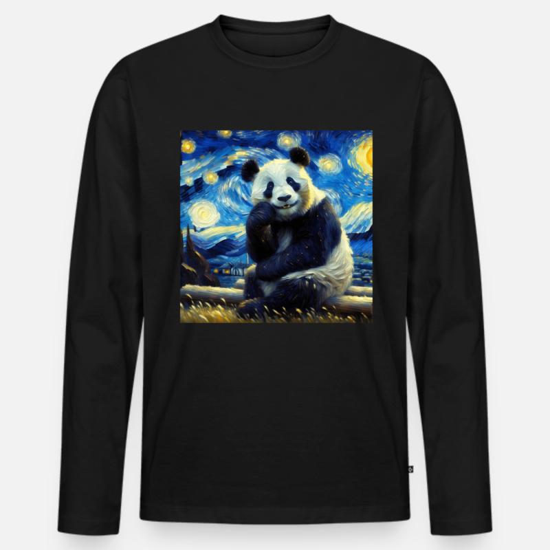 Pandabär Starry Night Panda - Männer Premium Bio Langarmshirt - Schwarz