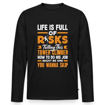 Tower Climber Technician Tower Worker - Men's Premium Organic Long Sleeve Shirt - black - Front - Nico (187cm)
