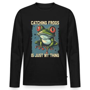 Frogs Catch Frog Hunter Frog Catcher - Men's Premium Organic Long Sleeve Shirt - black - Front - Nico (187cm)