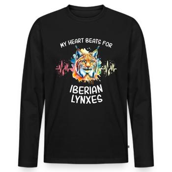 Ligne de cœur de lynx ibérique - T-shirt manches longues Premium bio Homme - noir - Devant - Nico (187cm)