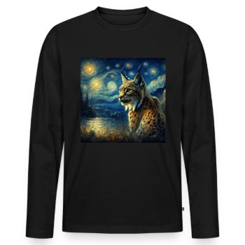 Lynx ibérique Nuit étoilée - T-shirt manches longues Premium bio Homme - noir - Devant - Nico (187cm)